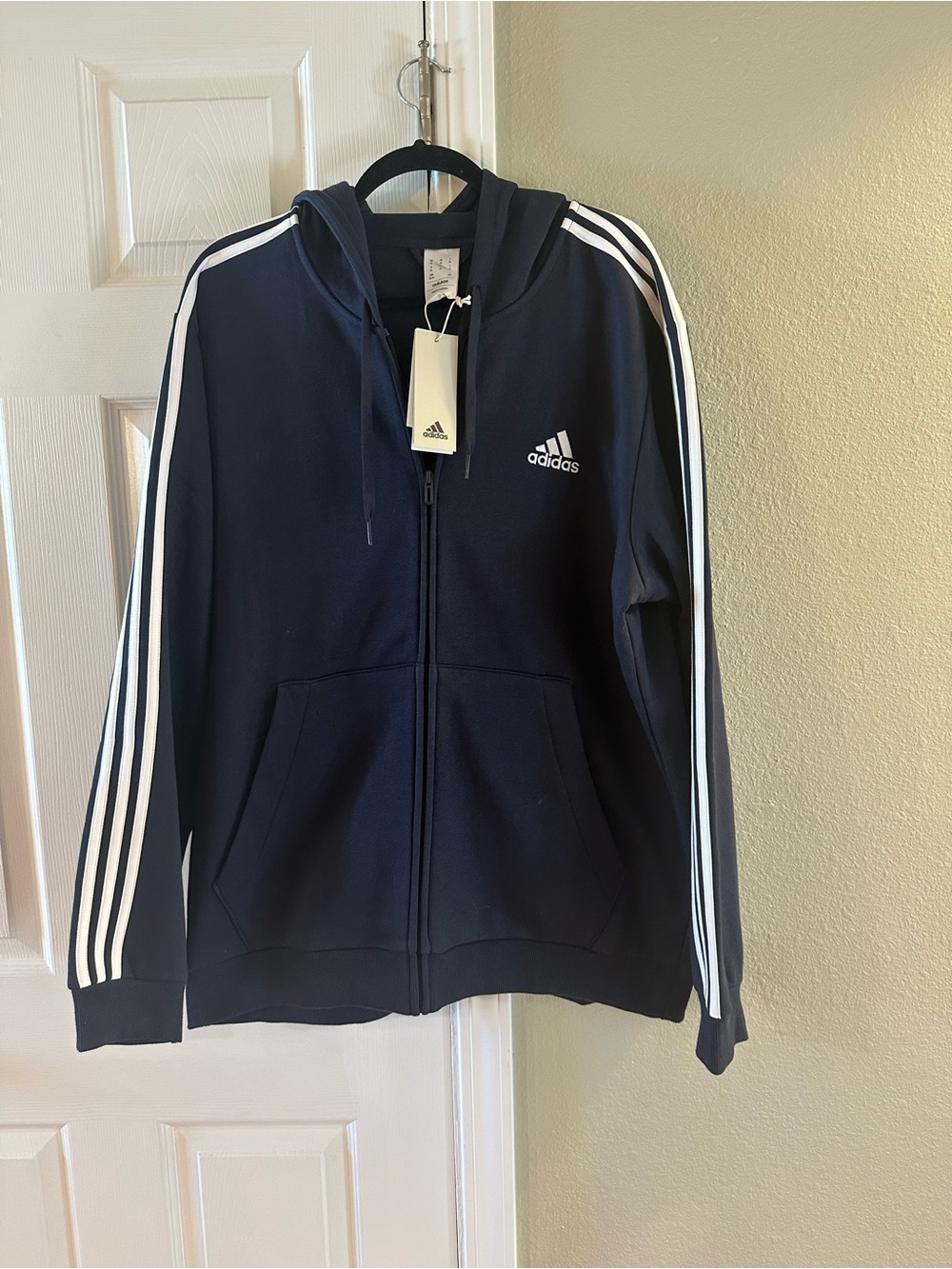 adidas Navy Hoodie Jacket with White Stripes
